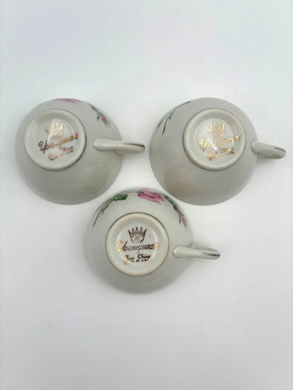 Vintage Youngsware YOU1 China Pink Rose Teacup & Saucer Set Of 3 6 Oz Capacity